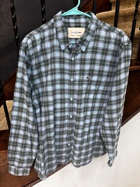 XL Lacoste Men’s Blue & Green Plaid Button-Down Shirt regular fit
